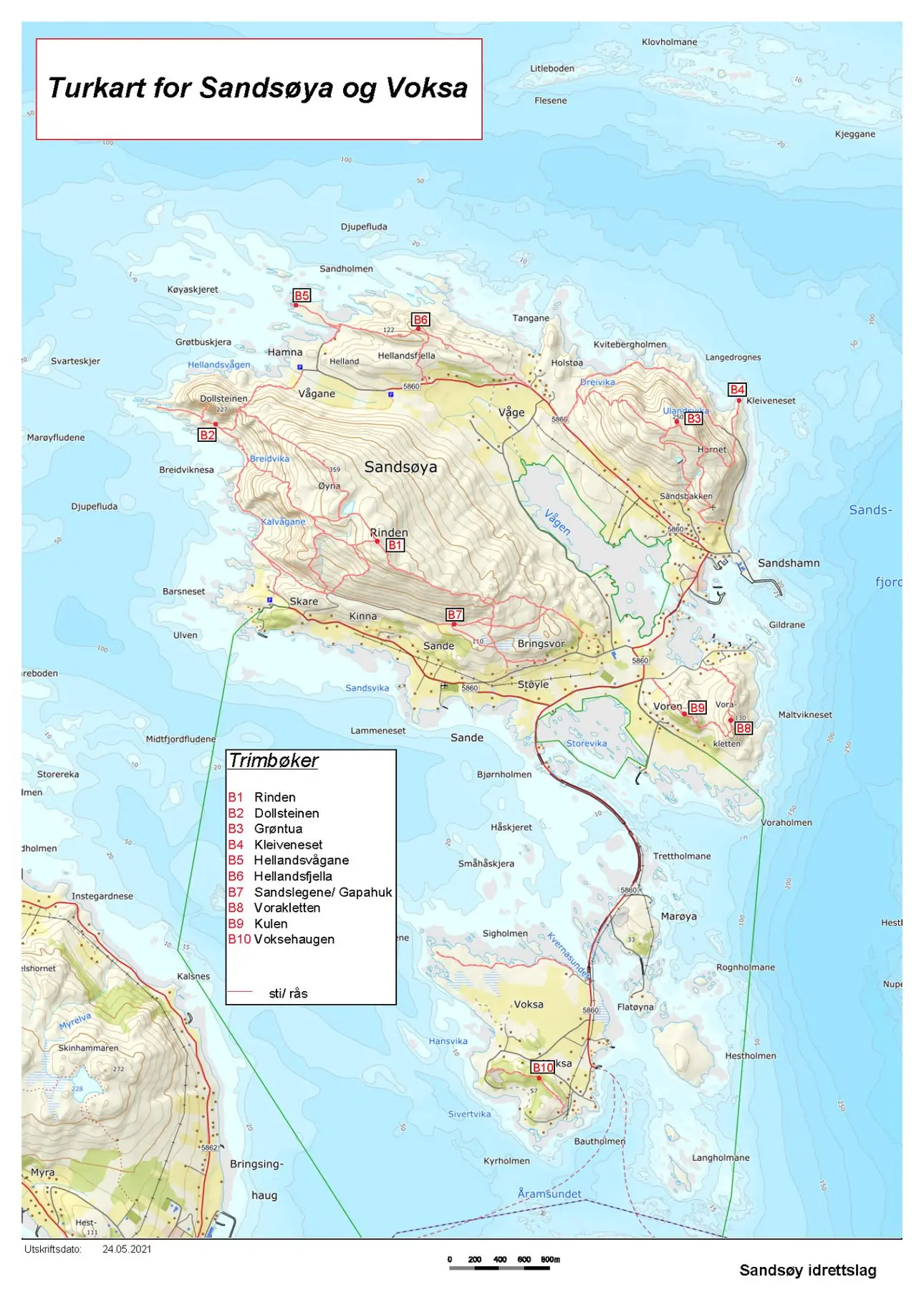 Turkart for Sandsøya og Voksa
